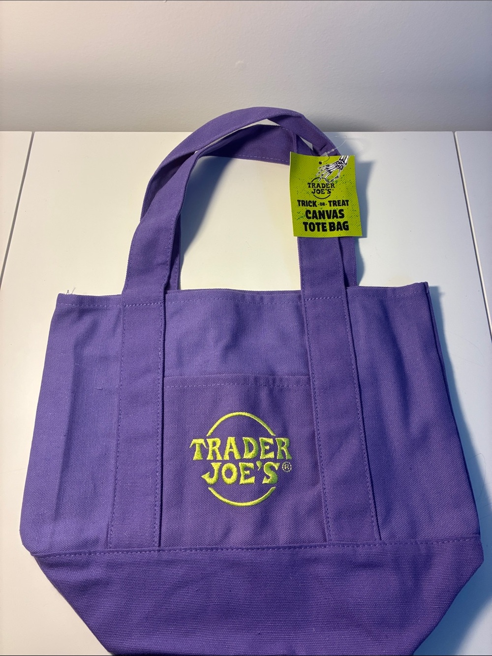Trader Joe's Purple Canvas Tote with Yellow Logo